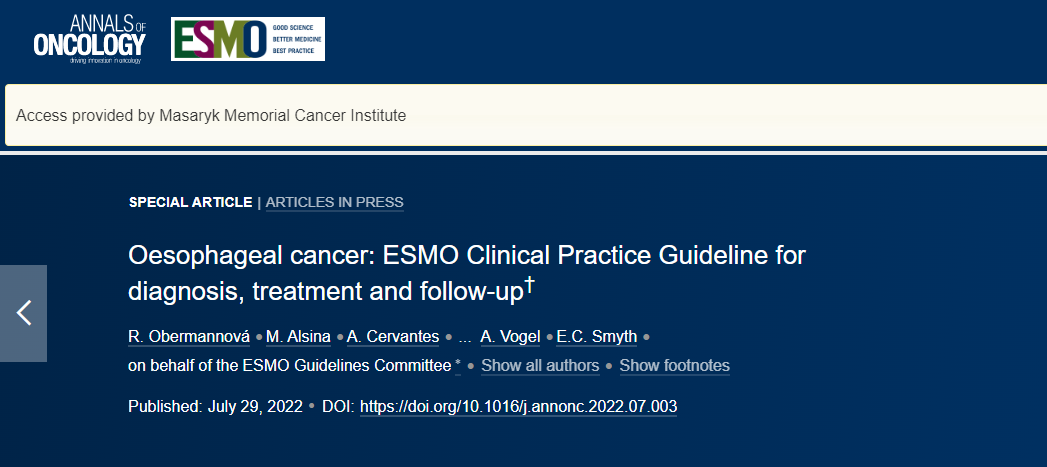 ESMO Clinical Practice Guideline – Oesophageal Cancer